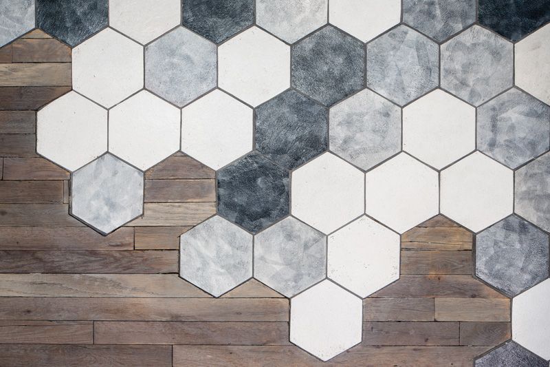 White and grey hexagon tiles
